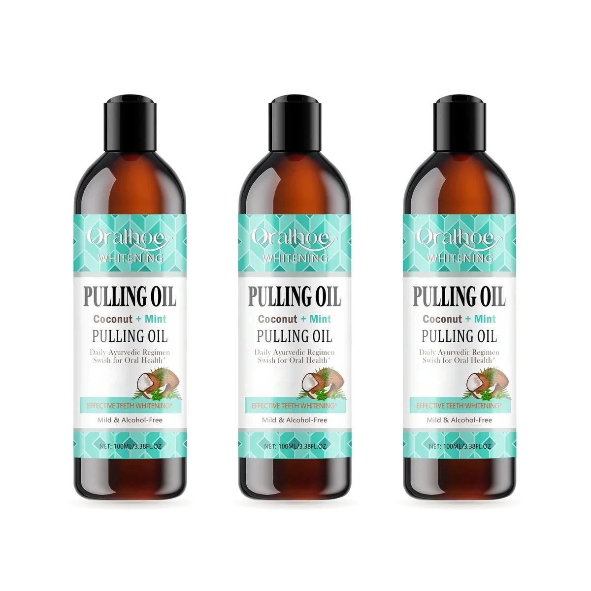 Three bottles of Coconut Mint Pulling Rinse